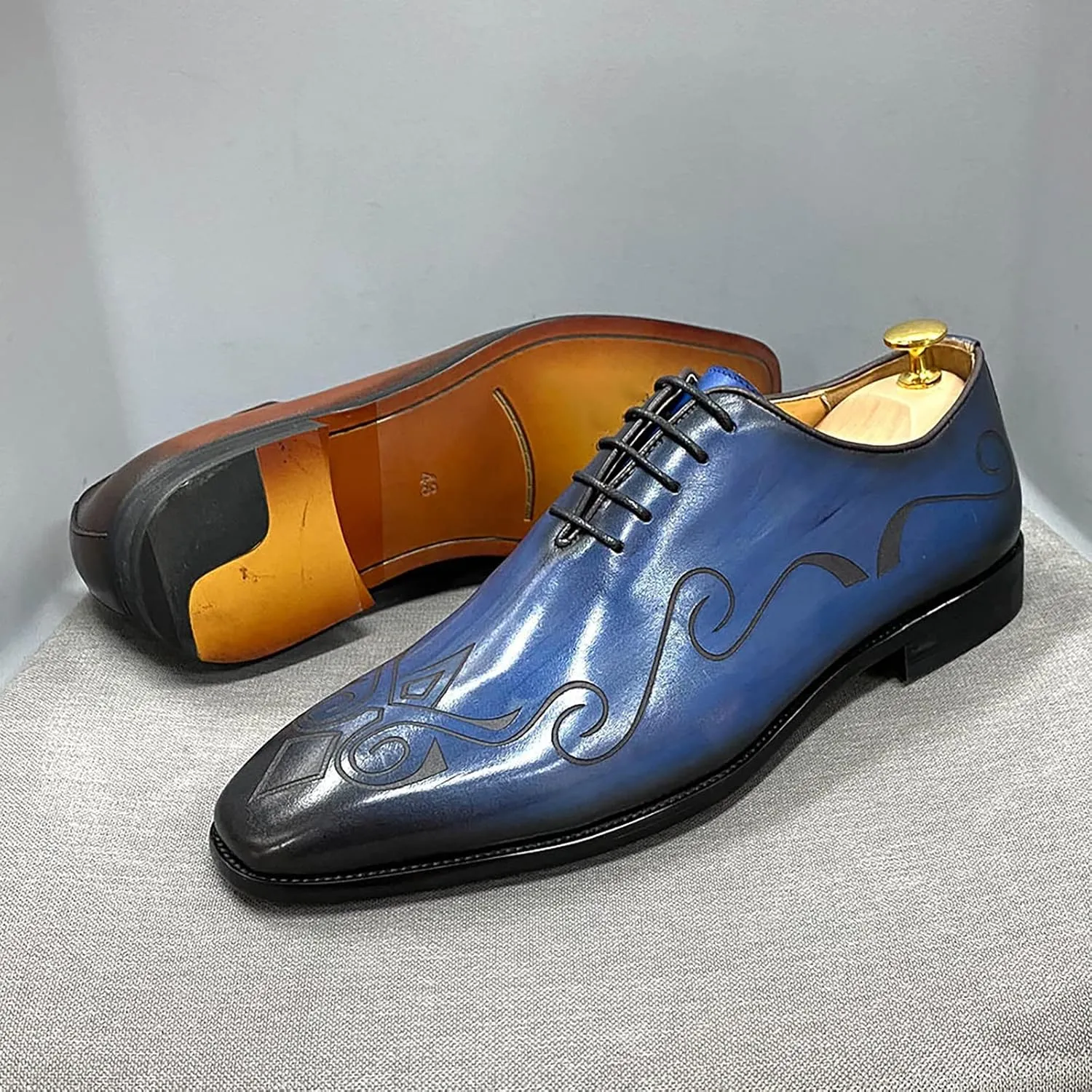 Mens Formal Dress Retro Oxfords Work Uniform Wingtip Leather Lace-ups Wedding Party Brogues Derbys,Blue-47