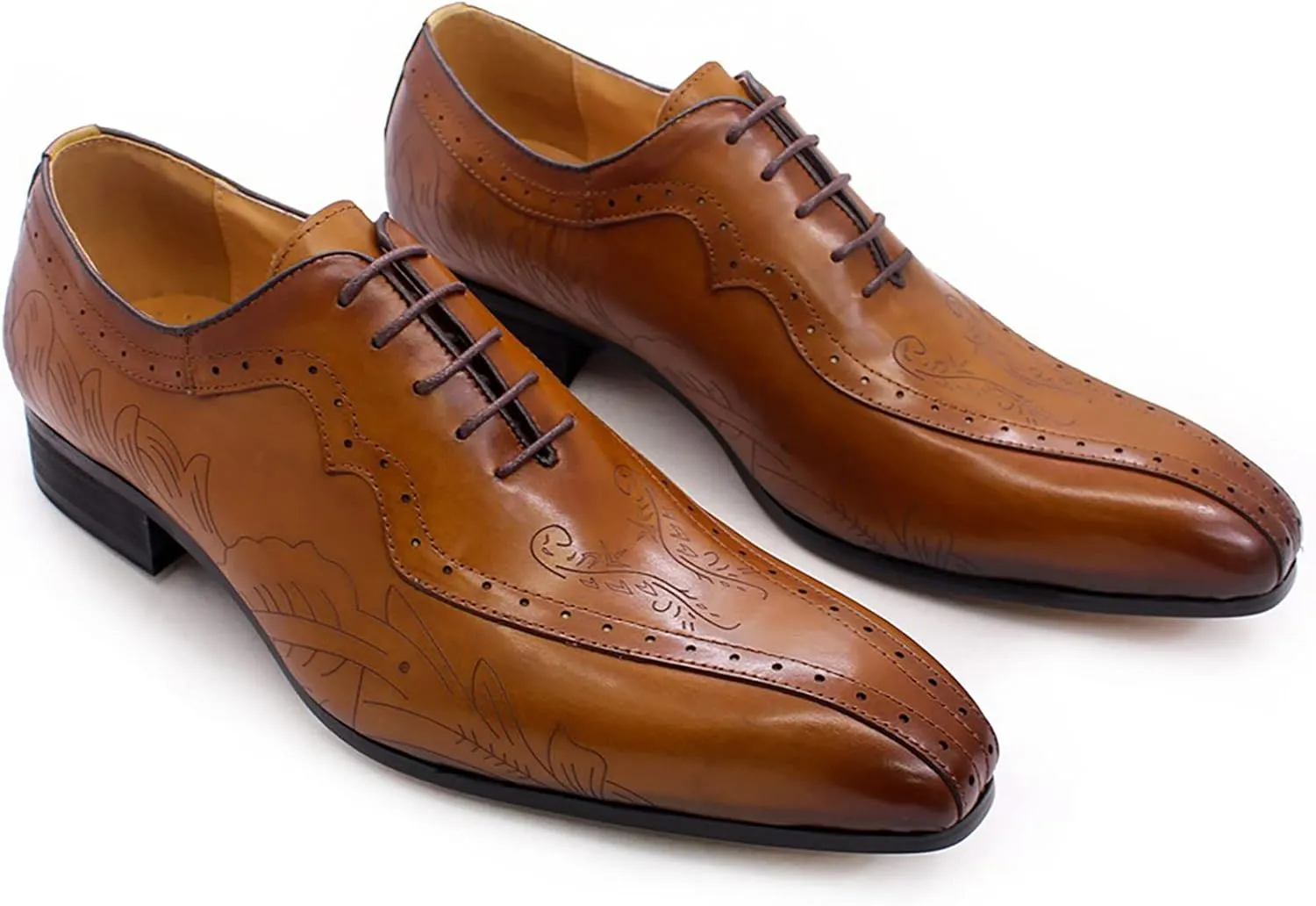 Men's Formal Dress Shoes Breathable Brogues Derbys Classic Oxfords Leather Lace-ups,Brown-46