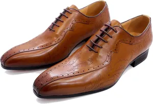 Men's Formal Dress Shoes Breathable Brogues Derbys Classic Oxfords Leather Lace-ups,Brown-46