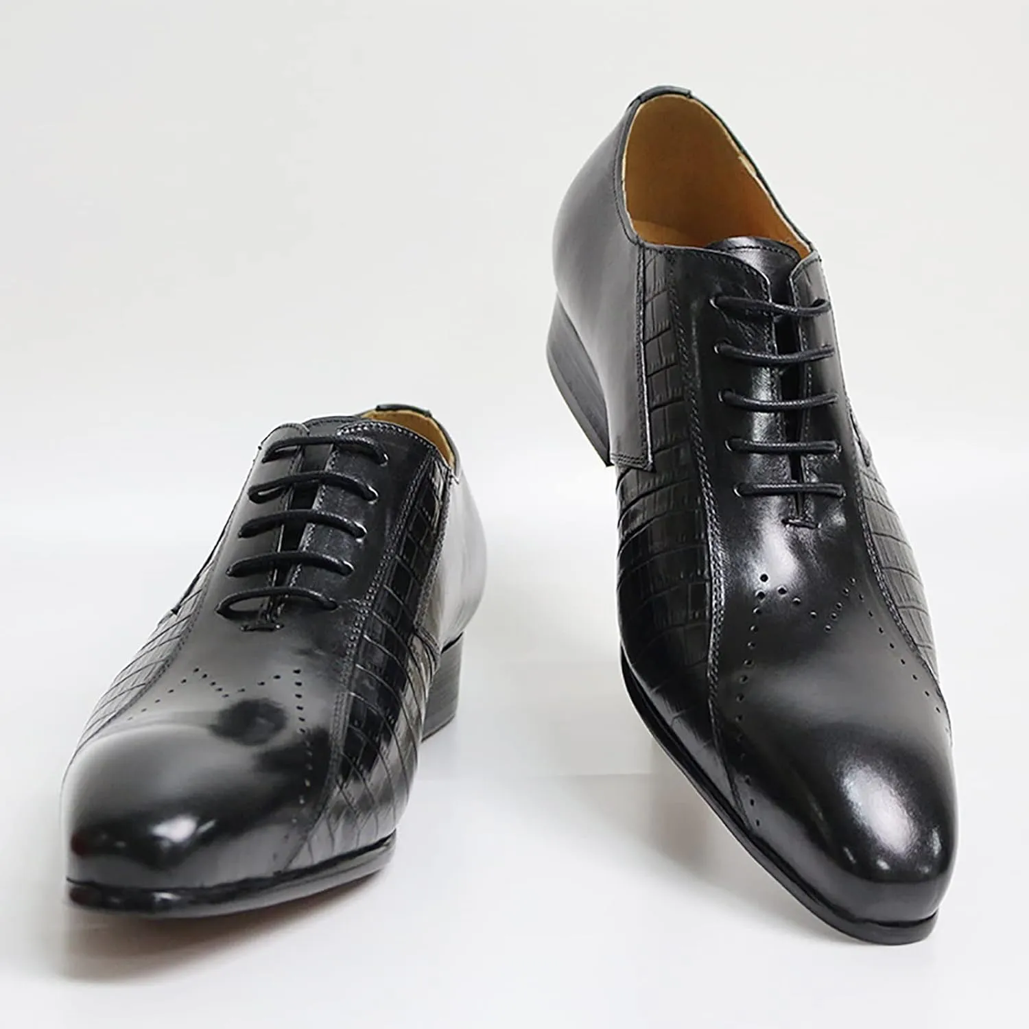 Men's Formal Dress Shoes Classic Oxfords Brogues Derbys Breathable Leather Lace-ups,Black-41