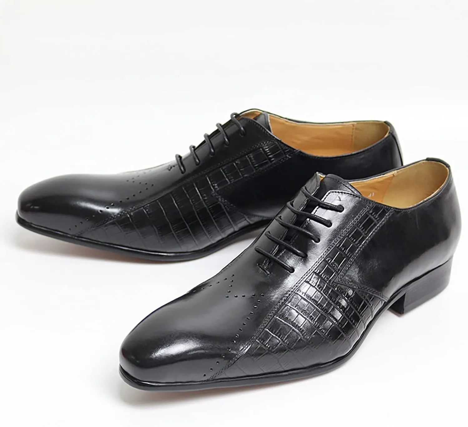 Men's Formal Dress Shoes Classic Oxfords Brogues Derbys Breathable Leather Lace-ups,Black-41