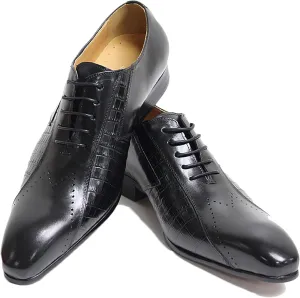 Men's Formal Dress Shoes Classic Oxfords Brogues Derbys Breathable Leather Lace-ups,Black-41