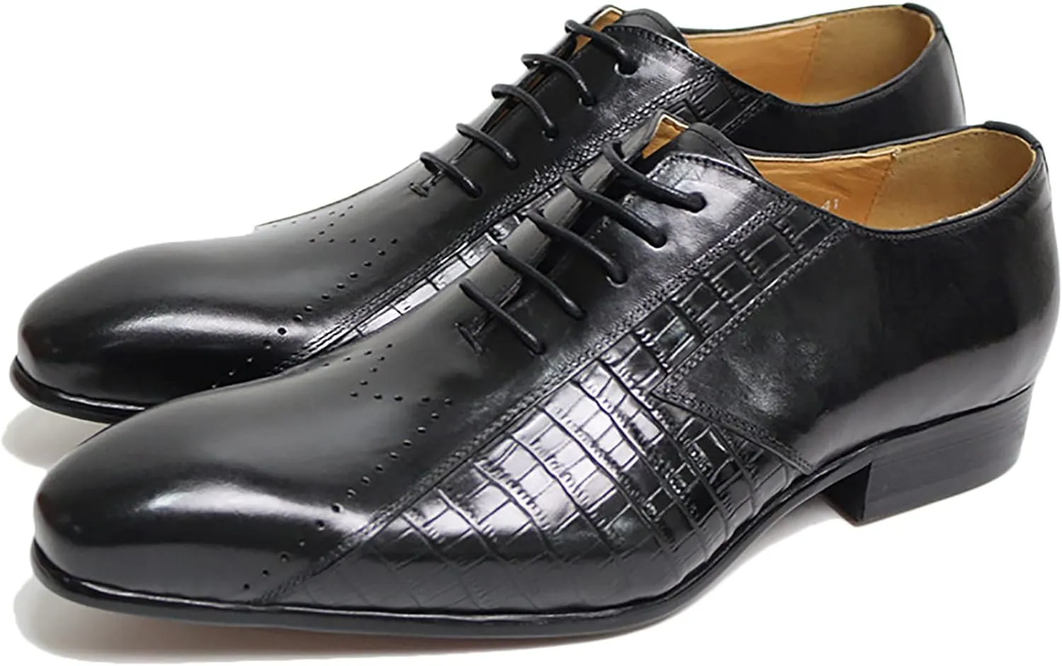 Men's Formal Dress Shoes Classic Oxfords Brogues Derbys Breathable Leather Lace-ups,Black-41