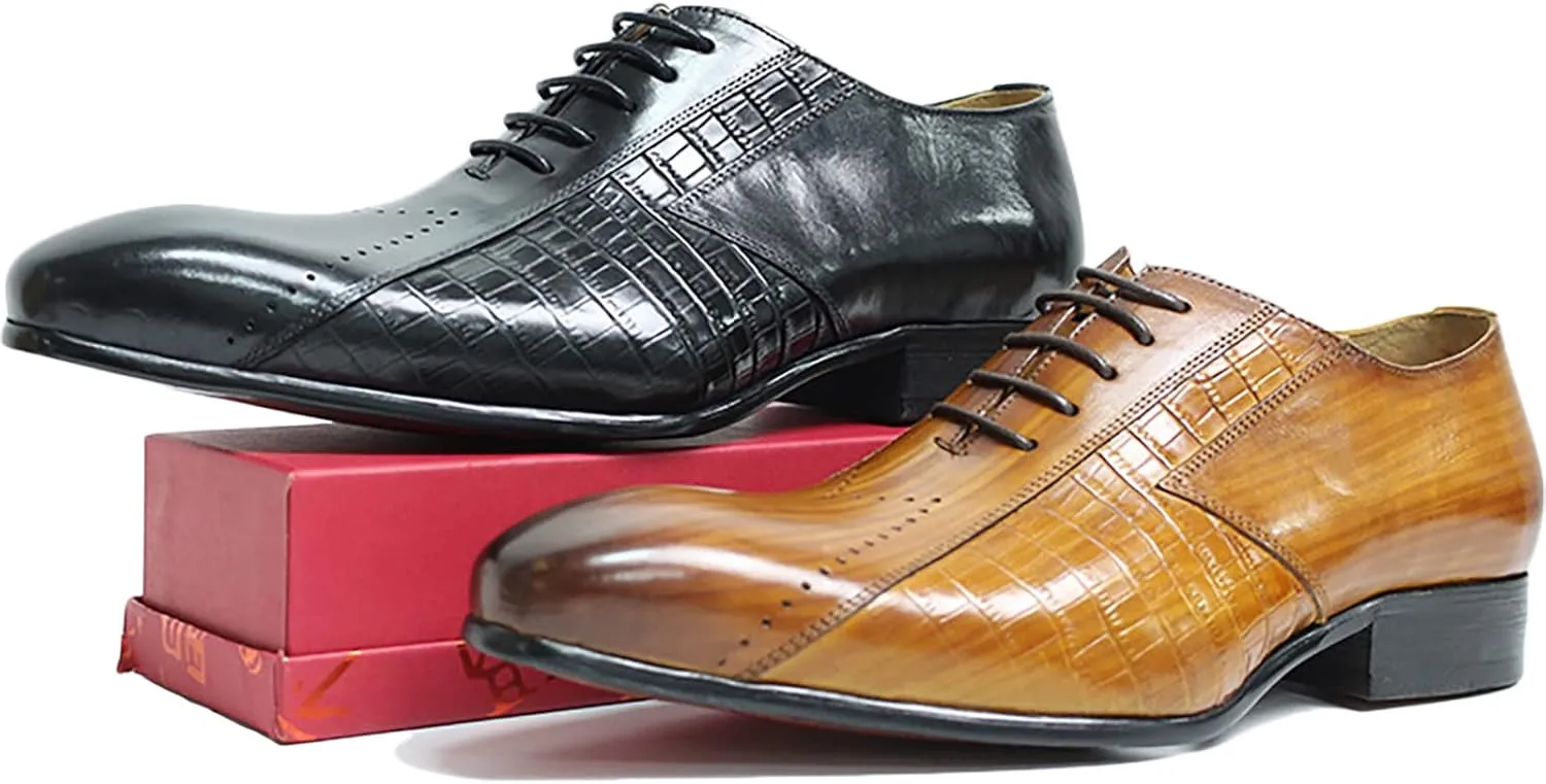 Men's Formal Dress Shoes Classic Oxfords Brogues Derbys Breathable Leather Lace-ups,Brown-40