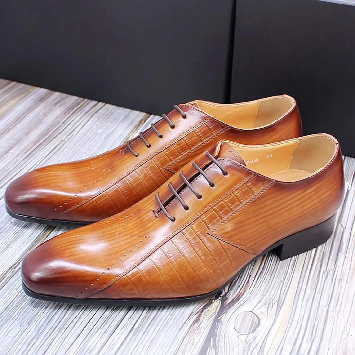 Men's Formal Dress Shoes Classic Oxfords Brogues Derbys Breathable Leather Lace-ups,Brown-40
