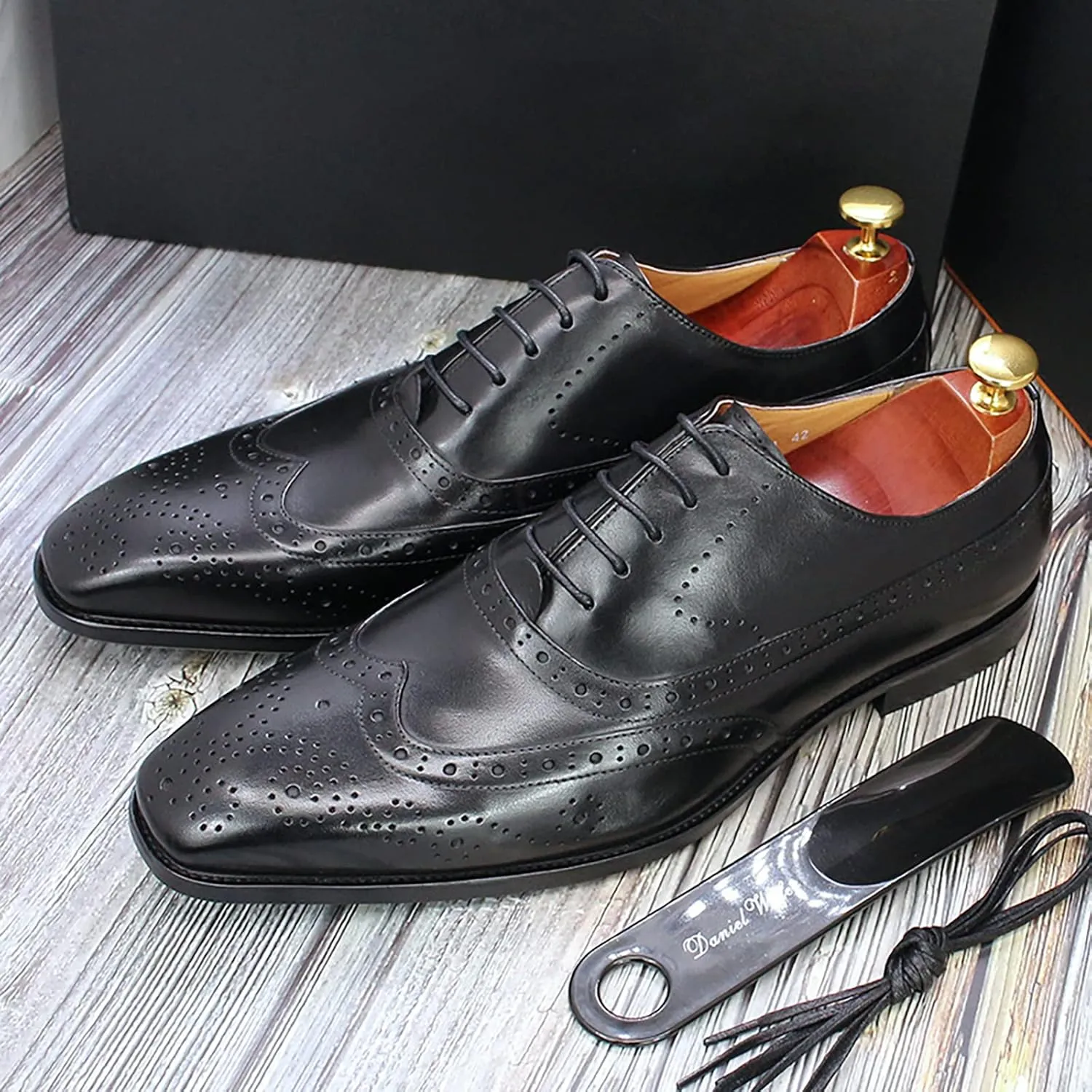Mens Formal Leather Lace-up Brogues Business Casual Dress Oxfords Wedding Party Derbys Breathable,Black-40