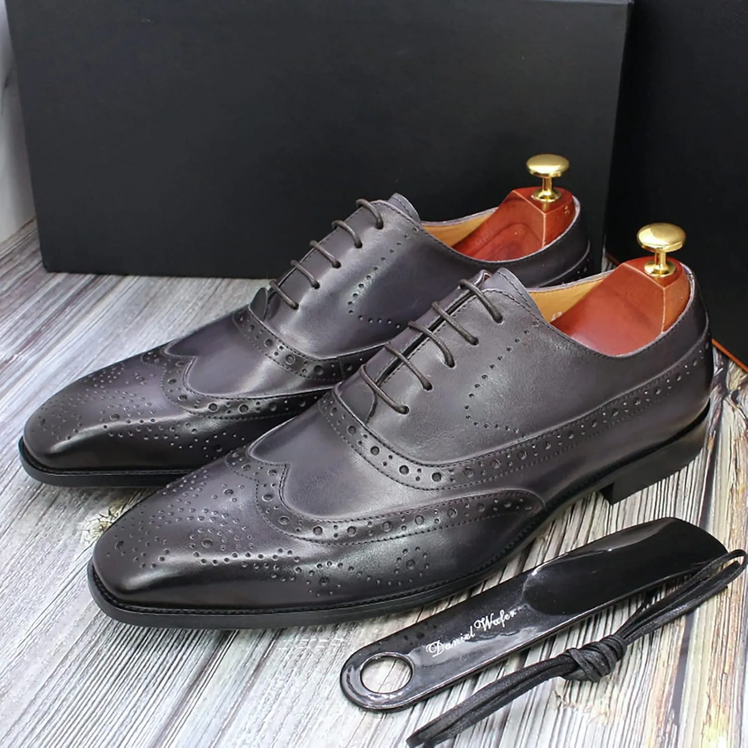 Mens Formal Leather Lace-up Brogues Business Casual Dress Oxfords Wedding Party Derbys Breathable,Grey-43