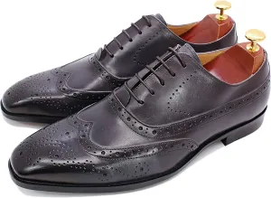 Mens Formal Leather Lace-up Brogues Business Casual Dress Oxfords Wedding Party Derbys Breathable,Grey-43