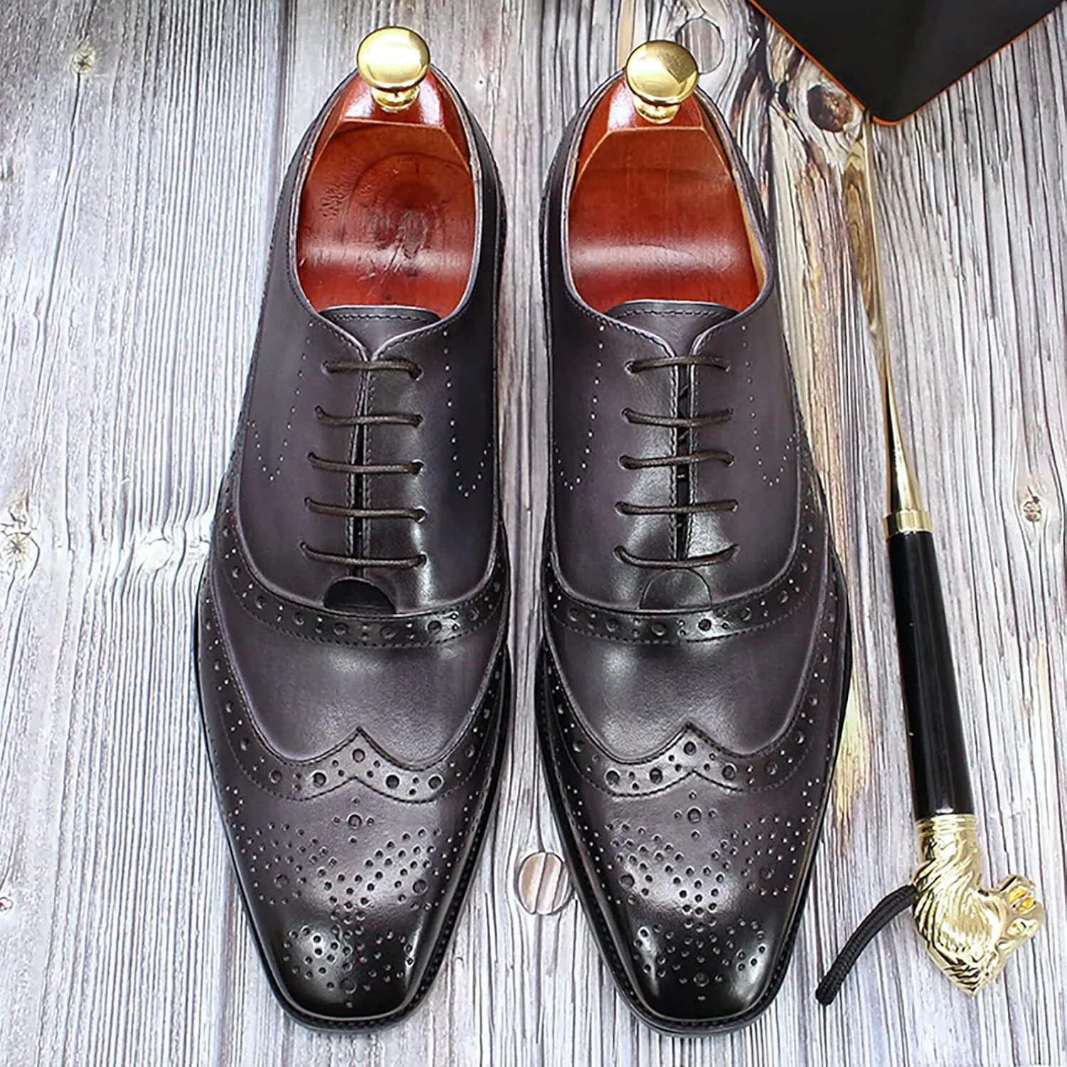 Mens Formal Leather Lace-up Brogues Business Casual Dress Oxfords Wedding Party Derbys Breathable,Grey-43