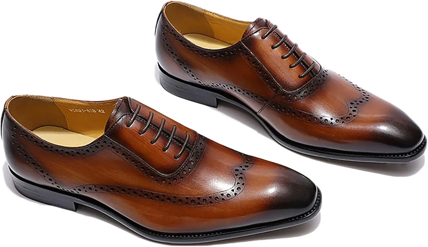 Mens Formal Leather Lace-up Brogues Work Uniform Dress Oxfords Wedding Party Derbys Breathable,Brown-40