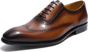Mens Formal Leather Lace-up Brogues Work Uniform Dress Oxfords Wedding Party Derbys Breathable,Brown-40