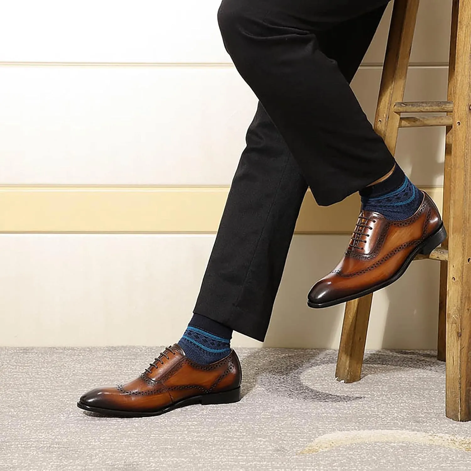 Mens Formal Leather Lace-up Brogues Work Uniform Dress Oxfords Wedding Party Derbys Breathable,Brown-40
