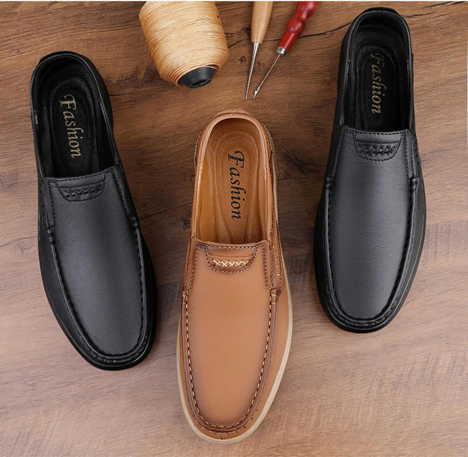 Men's Formal Leather Soft Soled Driving Loafers Business Comfort Soft Penny Classic Moccasins Hand Stitched Casual Leather Shoes