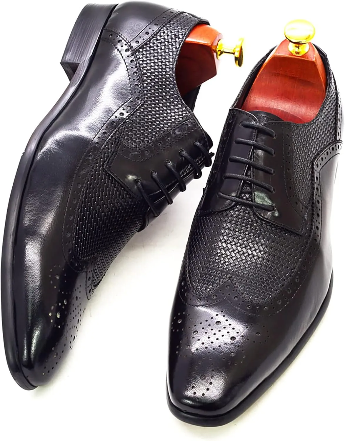 Men's Formal Oxford Shoes Casual Wingtip Derbys Classic Lace-up Brogues Shoes Business Wedding Party,Black-44