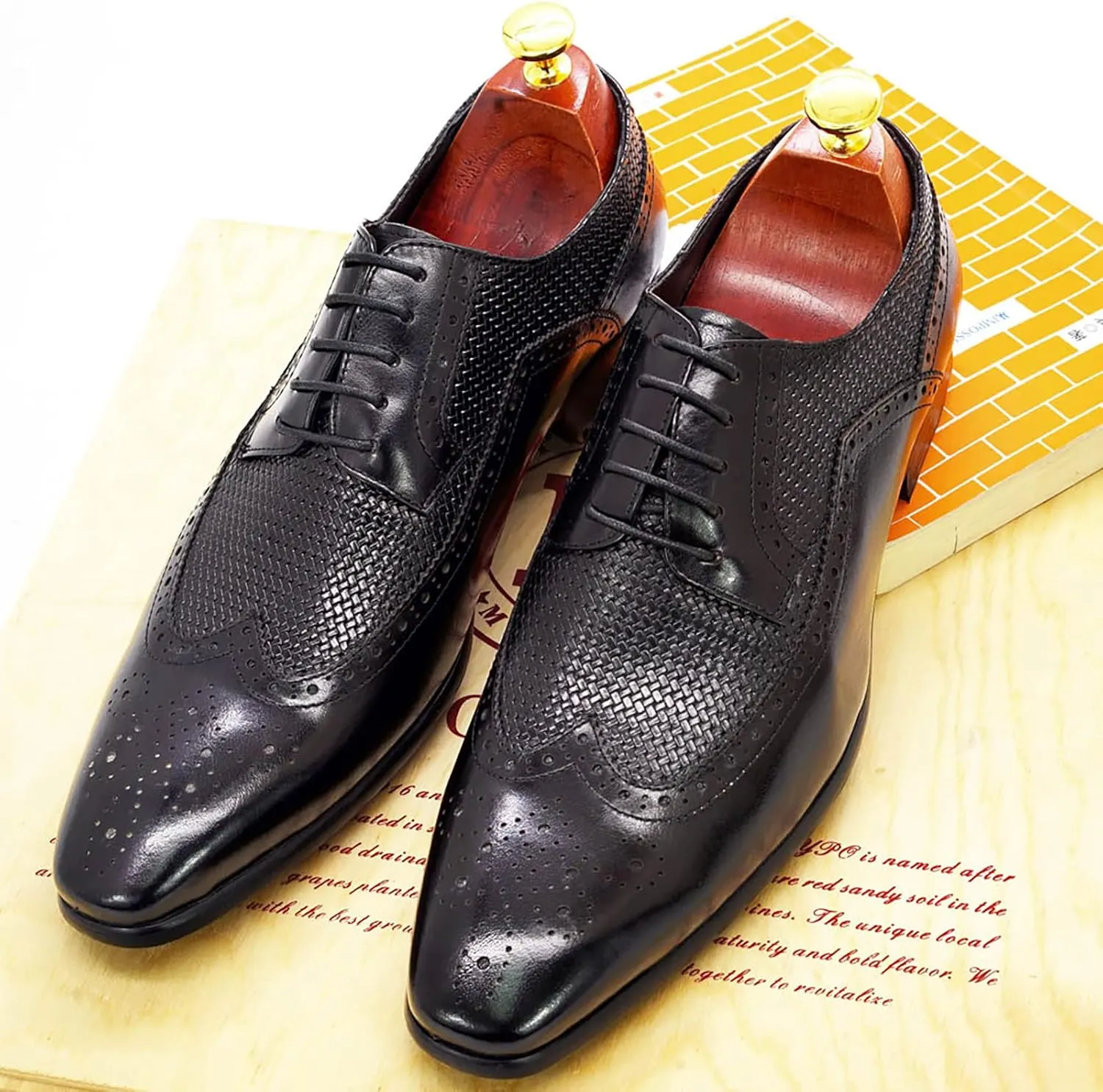 Men's Formal Oxford Shoes Casual Wingtip Derbys Classic Lace-up Brogues Shoes Business Wedding Party,Black-44