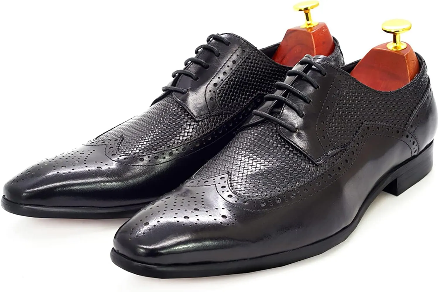 Men's Formal Oxford Shoes Casual Wingtip Derbys Classic Lace-up Brogues Shoes Business Wedding Party,Black-44