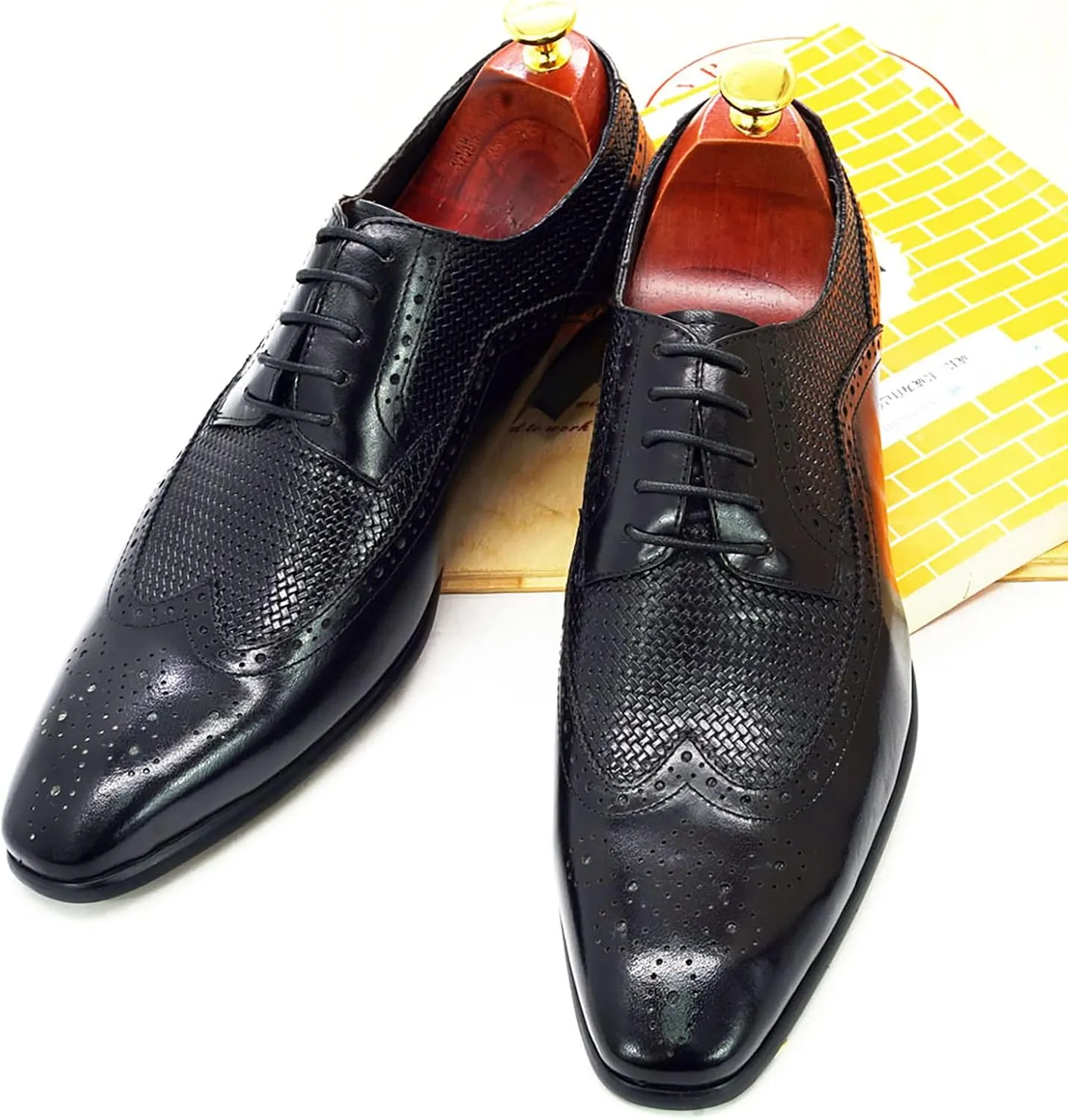 Men's Formal Oxford Shoes Casual Wingtip Derbys Classic Lace-up Brogues Shoes Business Wedding Party,Black-44
