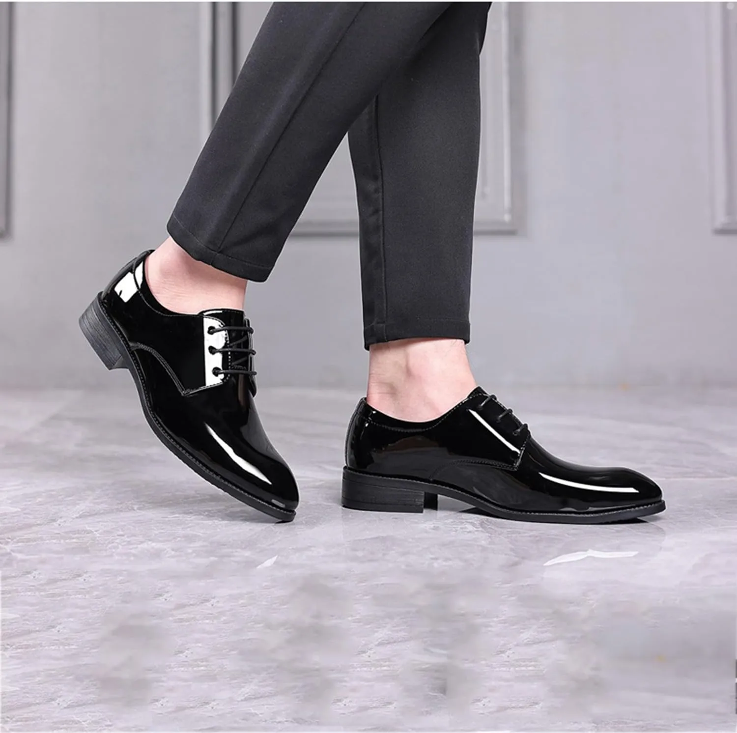 Men's Formal Oxford Shoes Faux Patent Leather Shoes for Men Business Derbys Wedding Suit Tuxedo Dress Shoes