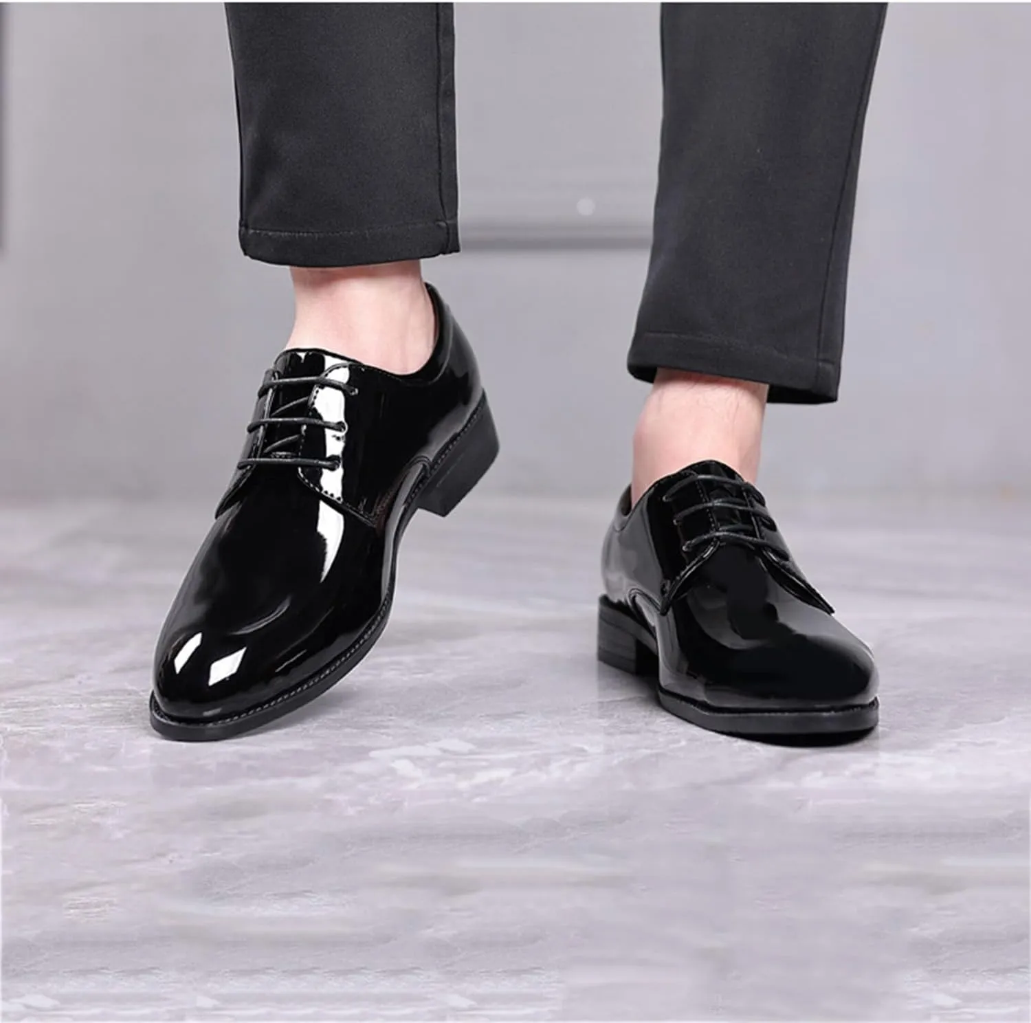 Men's Formal Oxford Shoes Faux Patent Leather Shoes for Men Business Derbys Wedding Suit Tuxedo Dress Shoes