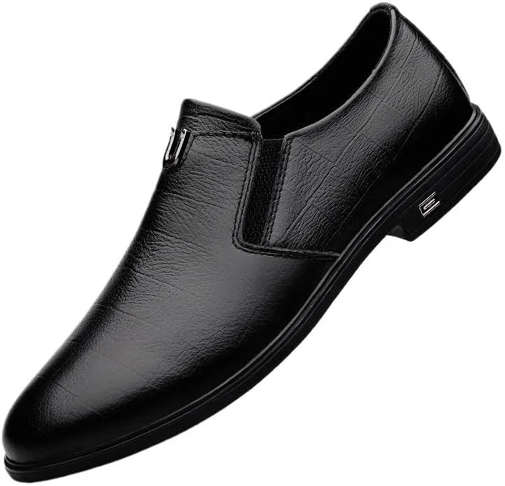 Men's Genuine Leather Slip-On Loafers Shoes Pointed Toe Derbys Classic Formal Business Oxfords Shoes