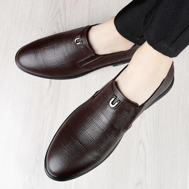 Men's Genuine Leather Slip-On Loafers Shoes Pointed Toe Derbys Classic Formal Business Oxfords Shoes