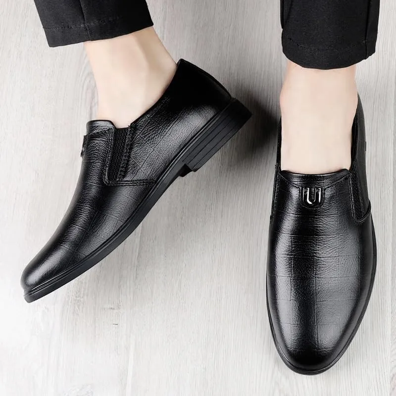 Men's Genuine Leather Slip-On Loafers Shoes Pointed Toe Derbys Classic Formal Business Oxfords Shoes