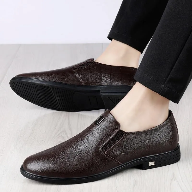 Men's Genuine Leather Slip-On Loafers Shoes Pointed Toe Derbys Classic Formal Business Oxfords Shoes