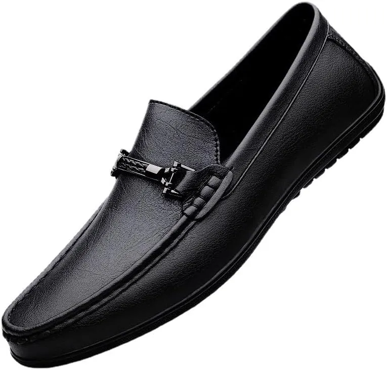 Men's Genuine Leather Slip-On Oxfords Comfort Wide Round Toe Non-Slip Dress Shoes