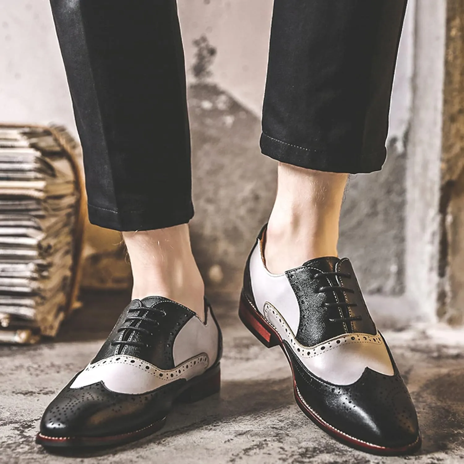 Men's Handsome Microfiber Leather Brogues Wedding Shoes Color Blocking Oxfords Formal Dress Shoes