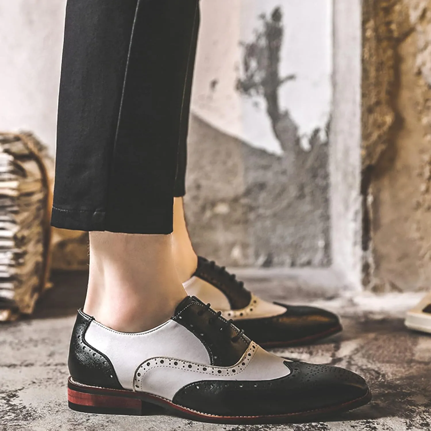 Men's Handsome Microfiber Leather Brogues Wedding Shoes Color Blocking Oxfords Formal Dress Shoes