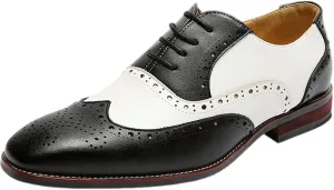 Men's Handsome Microfiber Leather Brogues Wedding Shoes Color Blocking Oxfords Formal Dress Shoes