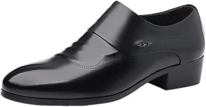 Men's Height Increase Formal Leather Shoes, Black Slip-On Loafers, Classic Fashion Pointed Toe High Heels Shoes for Casual, Business, and Wedding Wear