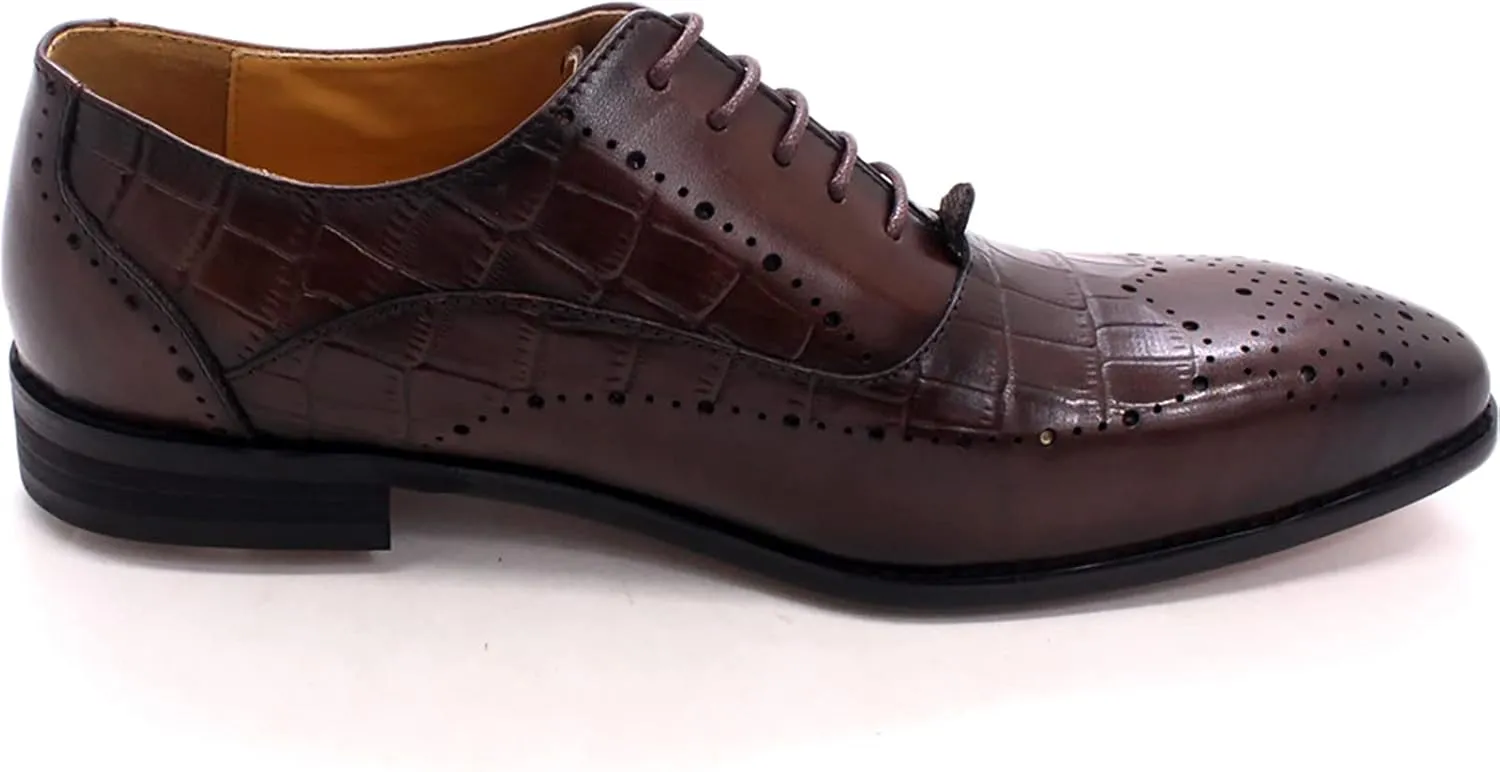 Men's Lace-up Brogues Casual Oxford Shoes Formal Derbys Breathable Leather Dress Shoes,Brown-40