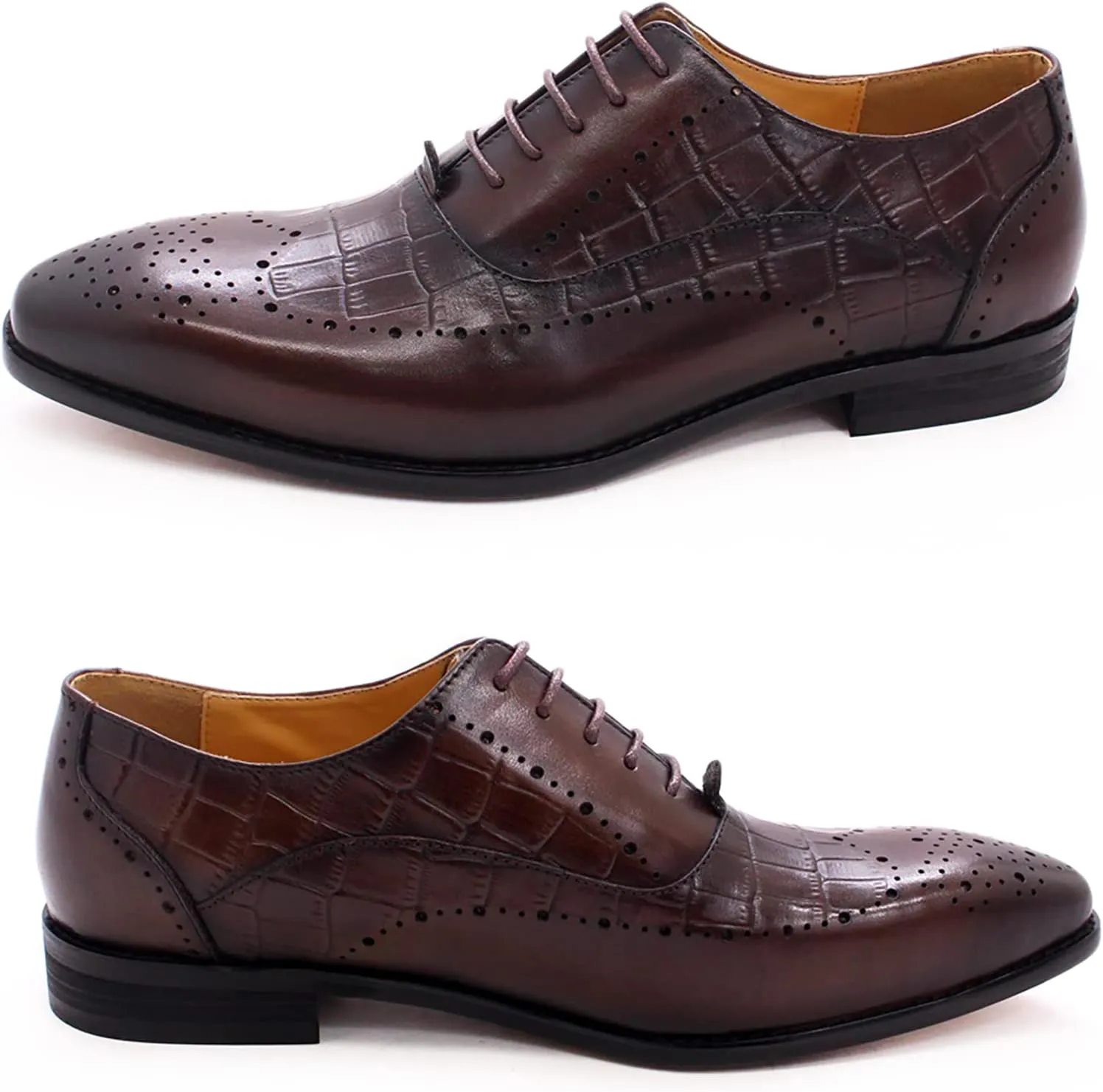 Men's Lace-up Brogues Casual Oxford Shoes Formal Derbys Breathable Leather Dress Shoes,Brown-40