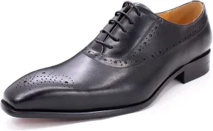 Men's Lace-up Brogues Casual Oxfords Formal Derbys Breathable Leather Dress Shoes,Black-42