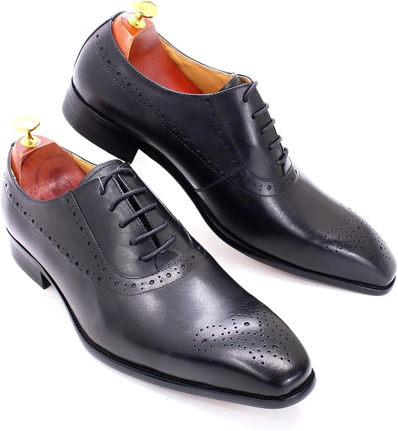 Men's Lace-up Brogues Casual Oxfords Formal Derbys Breathable Leather Dress Shoes,Black-42