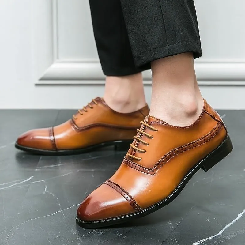 Men's Lace Up Brogues, Men Formal Shoes Leather Business Casual Shoes Men Dress Office Luxury Shoes Male Breathable Oxfords
