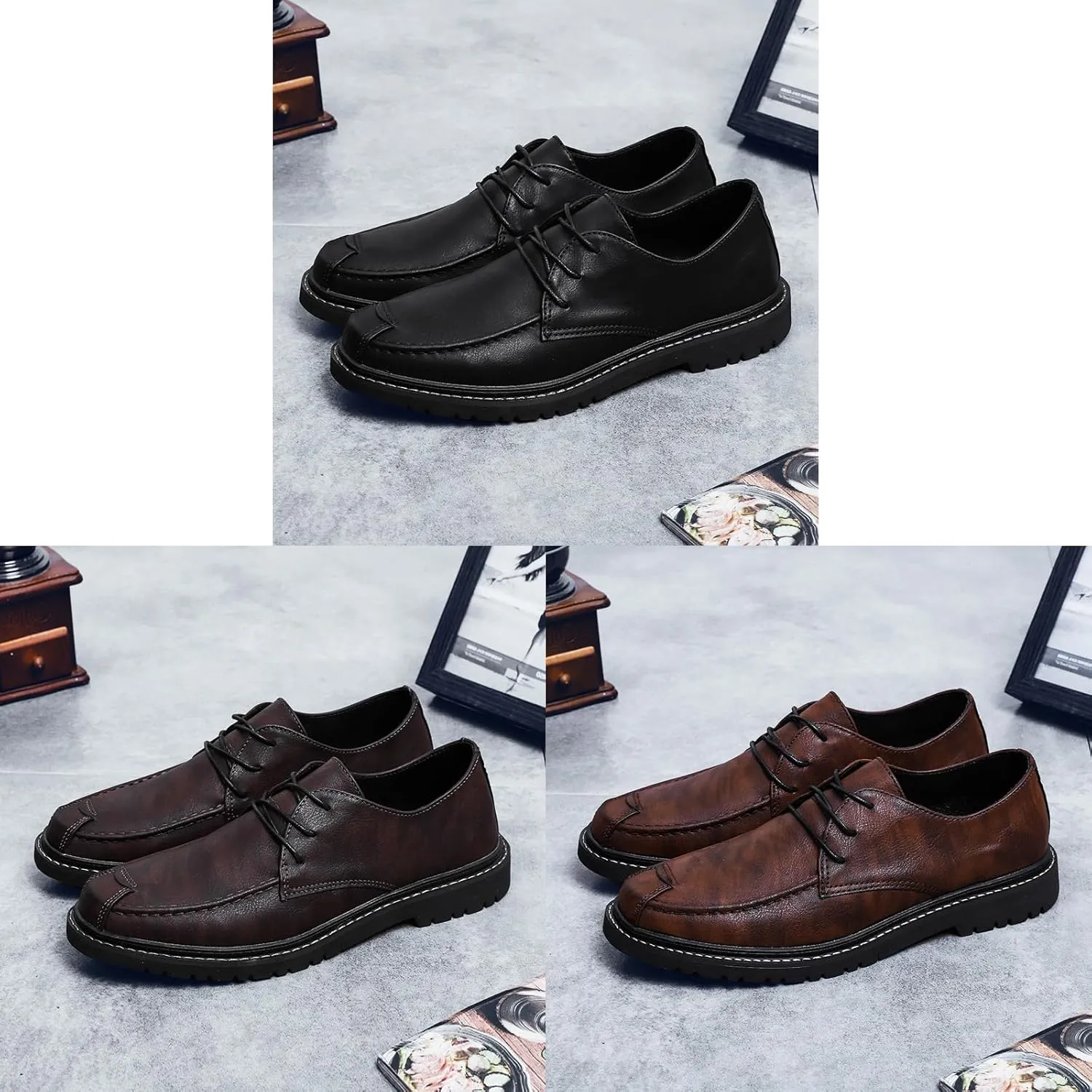 Men's Lace Up Leather Oxford Shoes,Comfortable Non-Slip Casual Business Work Dress Shoes Fashion Derbys