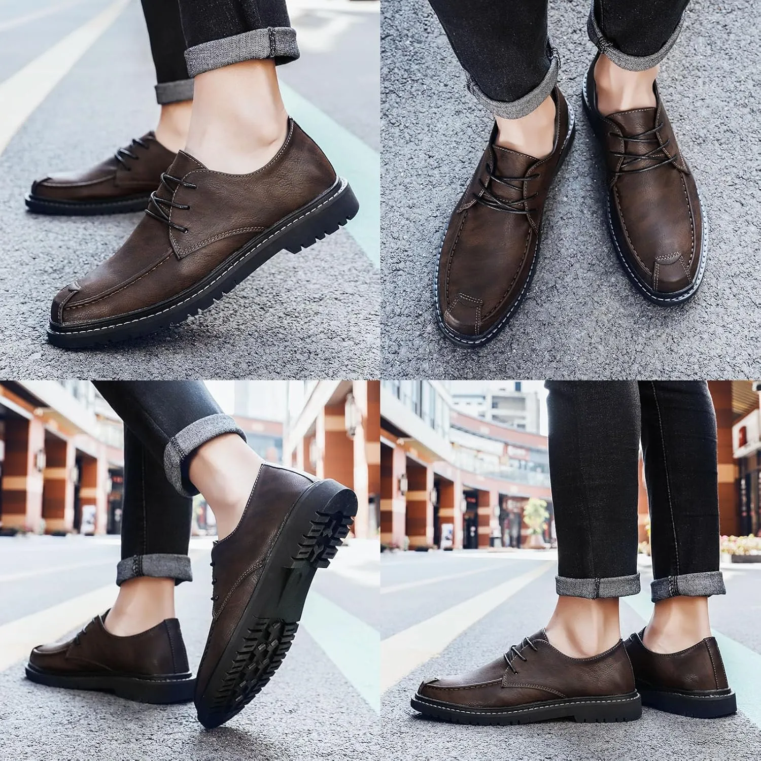 Men's Lace Up Leather Oxford Shoes,Comfortable Non-Slip Casual Business Work Dress Shoes Fashion Derbys