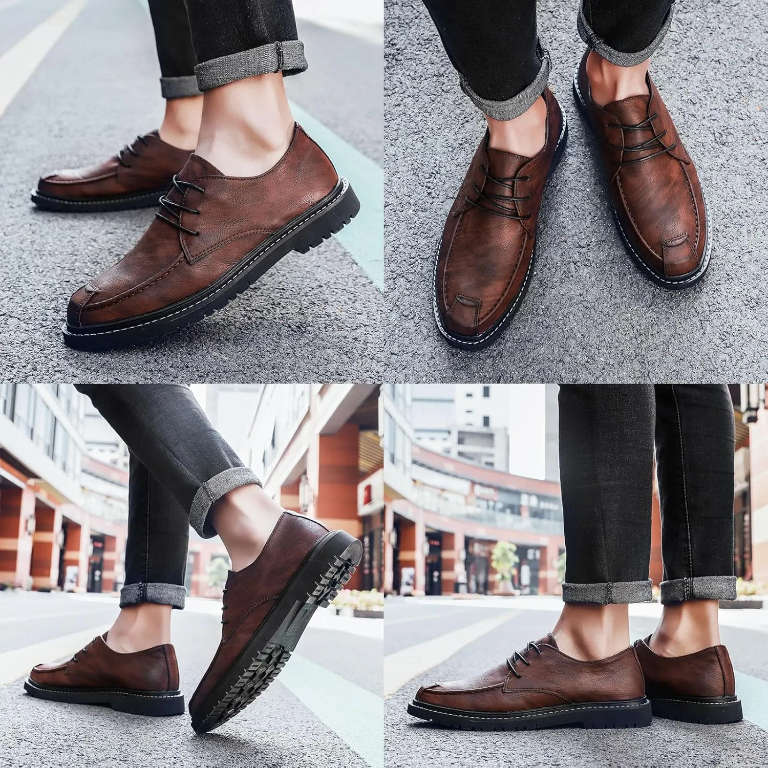 Men's Lace Up Leather Oxford Shoes,Comfortable Non-Slip Casual Business Work Dress Shoes Fashion Derbys