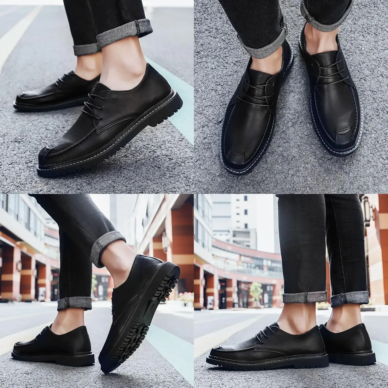 Men's Lace Up Leather Oxford Shoes,Comfortable Non-Slip Casual Business Work Dress Shoes Fashion Derbys