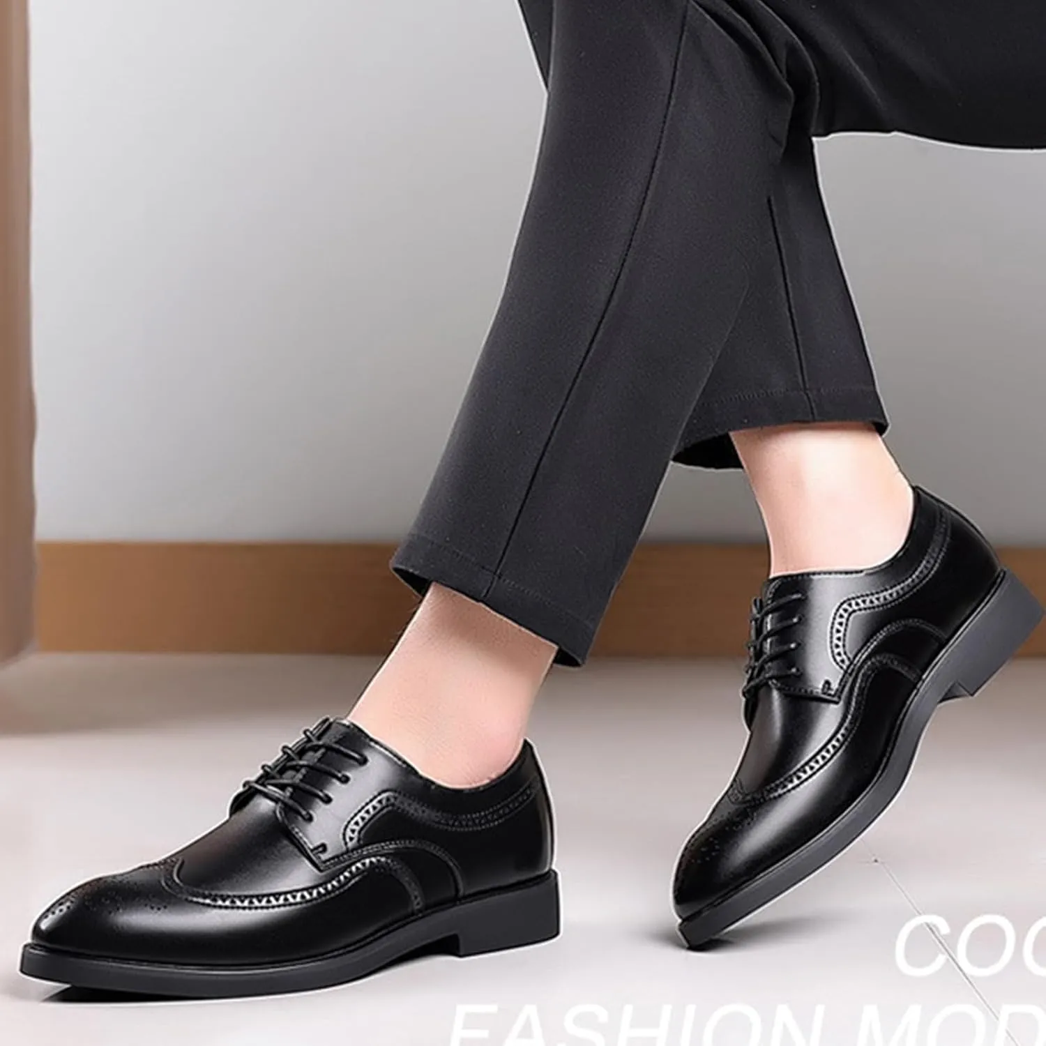 Mens Lace-Up Shoes, Pointed Toe Large Size Brogues Leather Shoes Business Casual Derbys Shoes Low Top Office Work Dress Shoes Wedding Loafers
