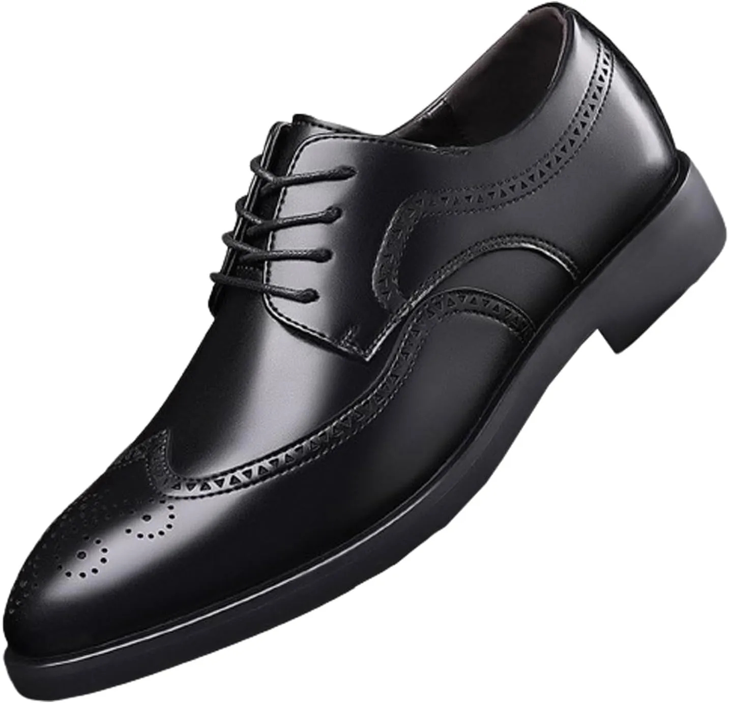 Mens Lace-Up Shoes, Pointed Toe Large Size Brogues Leather Shoes Business Casual Derbys Shoes Low Top Office Work Dress Shoes Wedding Loafers