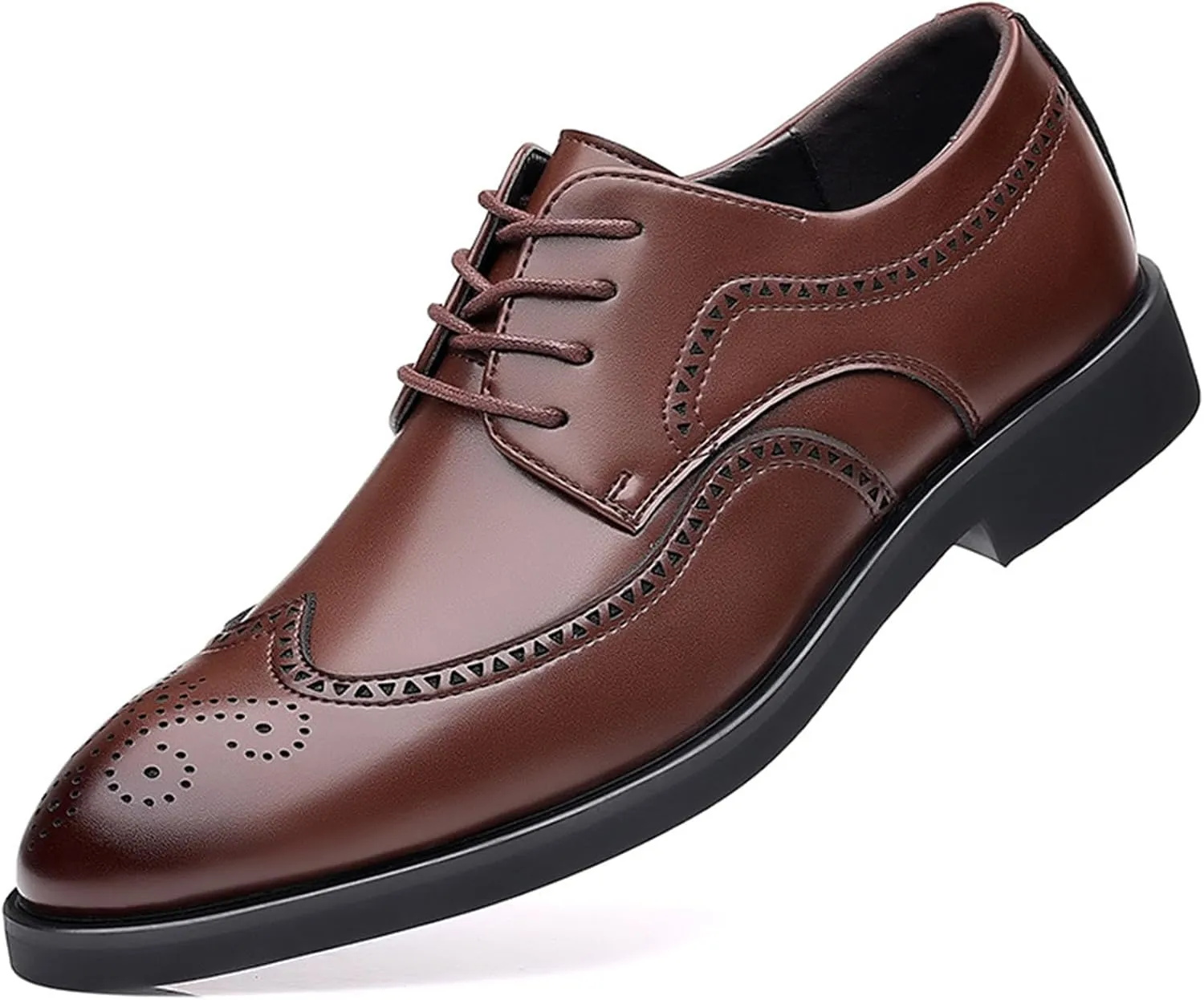 Mens Lace-Up Shoes, Pointed Toe Large Size Brogues Leather Shoes Business Casual Derbys Shoes Low Top Office Work Dress Shoes Wedding Loafers
