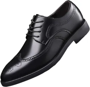 Mens Lace-Up Shoes, Pointed Toe Large Size Brogues Leather Shoes Business Casual Derbys Shoes Low Top Office Work Dress Shoes Wedding Loafers