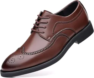 Mens Lace-Up Shoes, Pointed Toe Large Size Brogues Leather Shoes Business Casual Derbys Shoes Low Top Office Work Dress Shoes Wedding Loafers