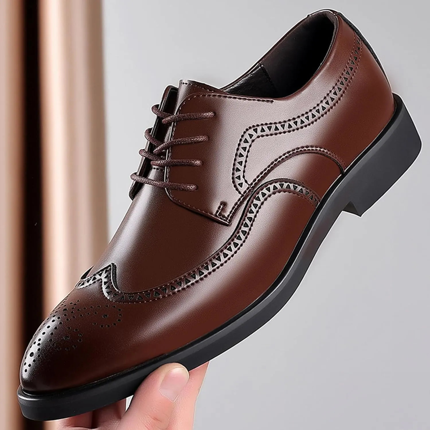 Mens Lace-Up Shoes, Pointed Toe Large Size Brogues Leather Shoes Business Casual Derbys Shoes Low Top Office Work Dress Shoes Wedding Loafers