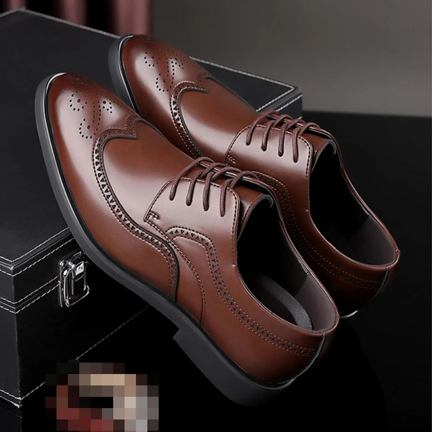 Mens Lace-Up Shoes, Pointed Toe Large Size Brogues Leather Shoes Business Casual Derbys Shoes Low Top Office Work Dress Shoes Wedding Loafers