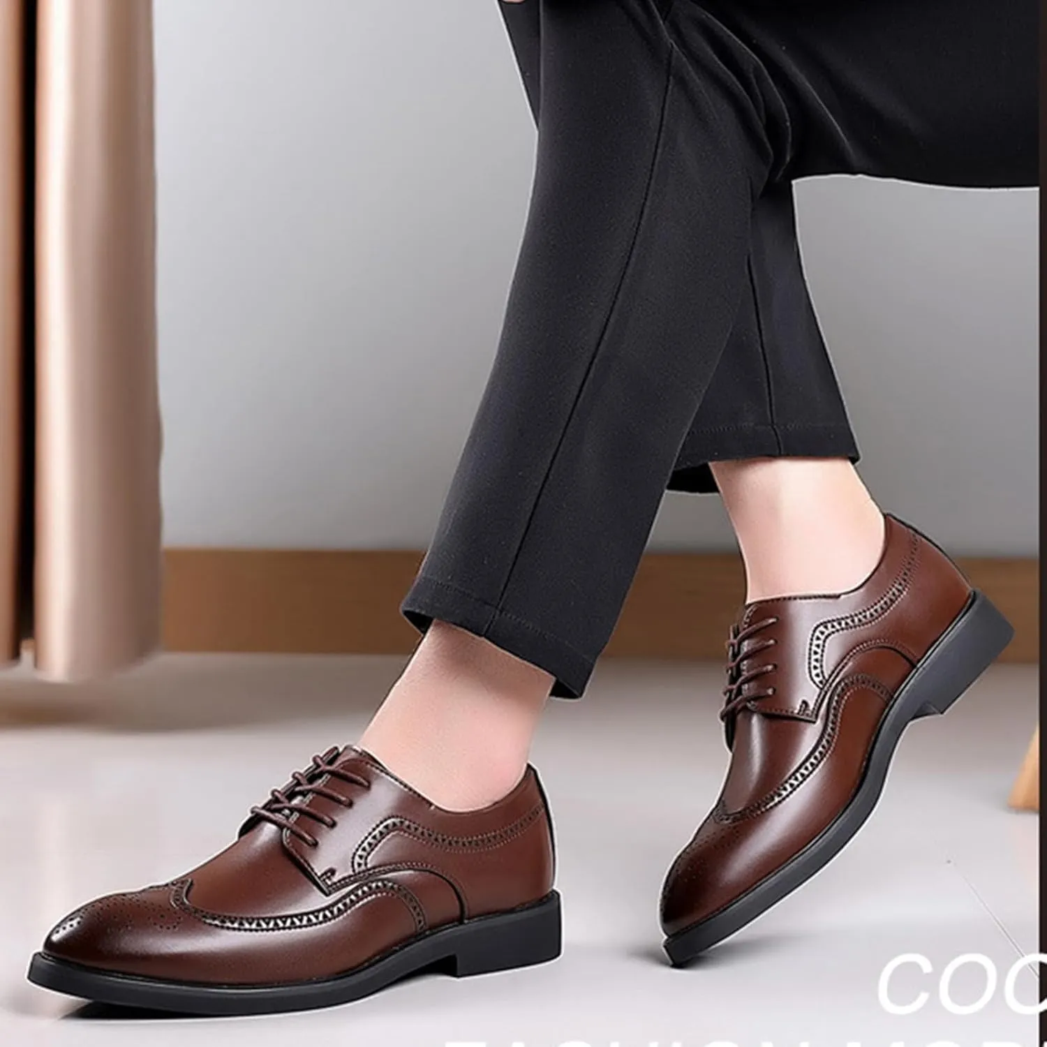 Mens Lace-Up Shoes, Pointed Toe Large Size Brogues Leather Shoes Business Casual Derbys Shoes Low Top Office Work Dress Shoes Wedding Loafers