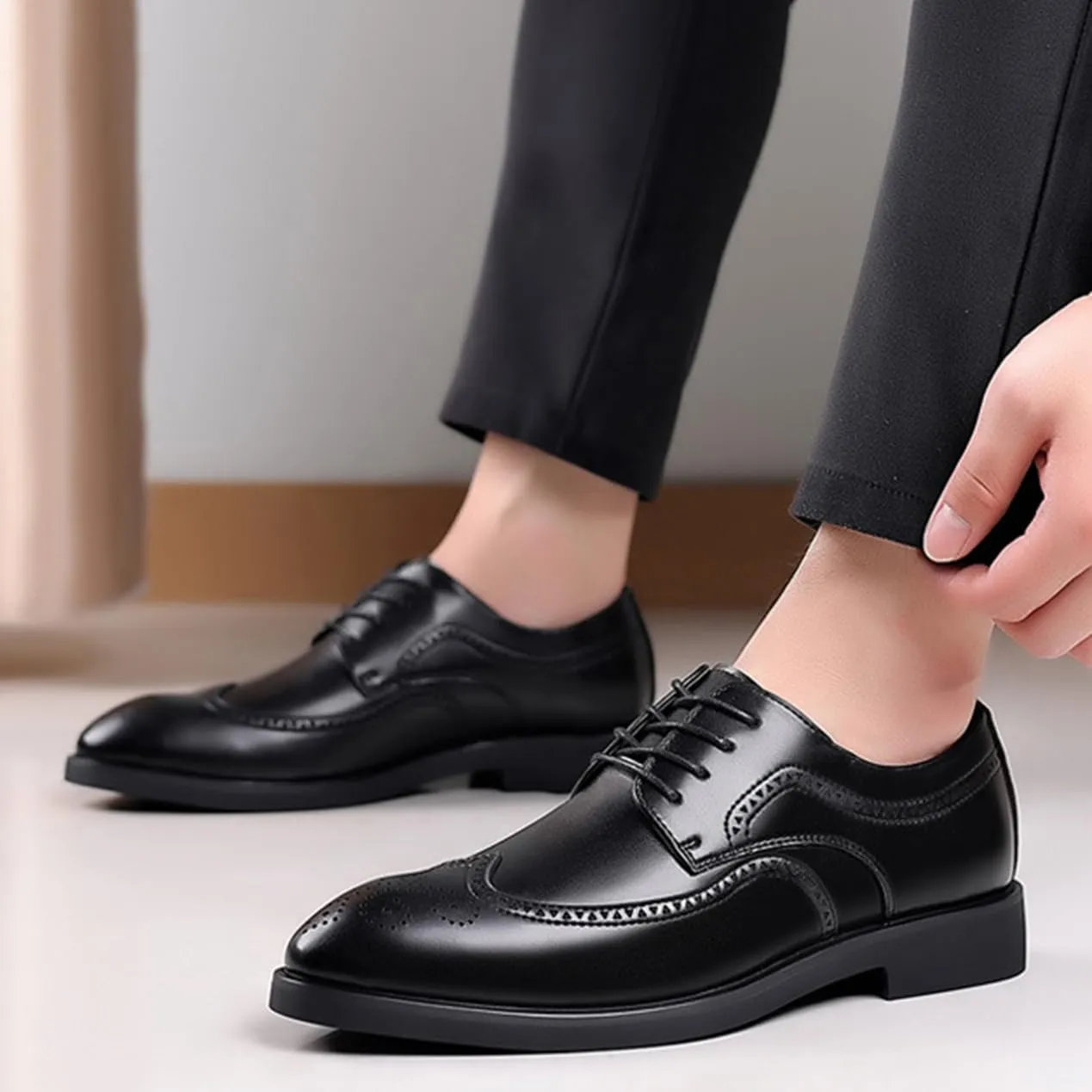 Mens Lace-Up Shoes, Pointed Toe Large Size Brogues Leather Shoes Business Casual Derbys Shoes Low Top Office Work Dress Shoes Wedding Loafers
